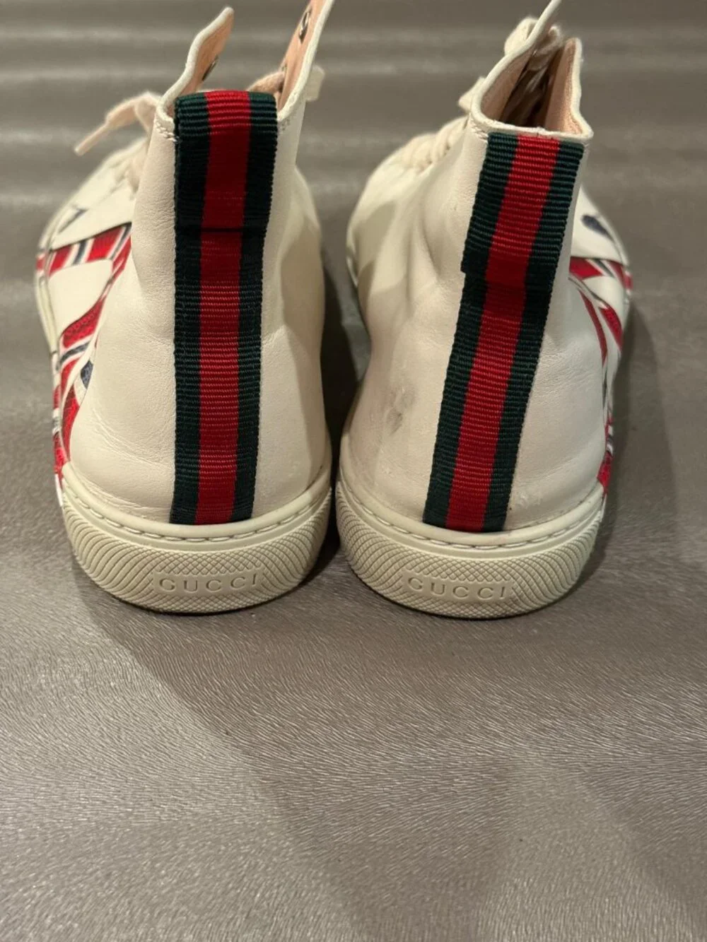 Authentic Men's Gucci Leather Kingsnake White High-Top Sneaker
